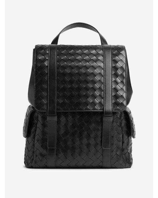 Bottega Veneta Black Intrecciato Leather Backpack for men