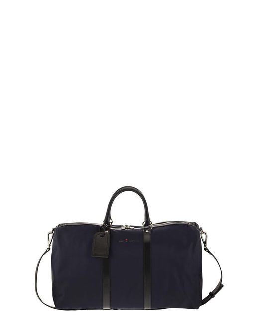 Kiton Blue Nylon Weekend Bag With Leather Details for men