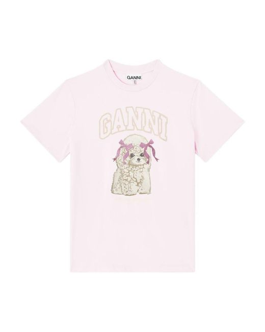 Ganni Pink Organic Cotton T-Shirt
