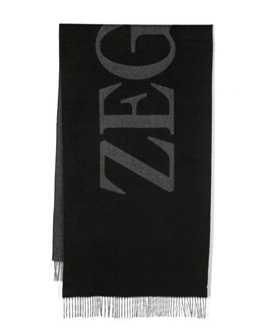 Zegna Black Logo-jacquard-motif Silk Scarf for men