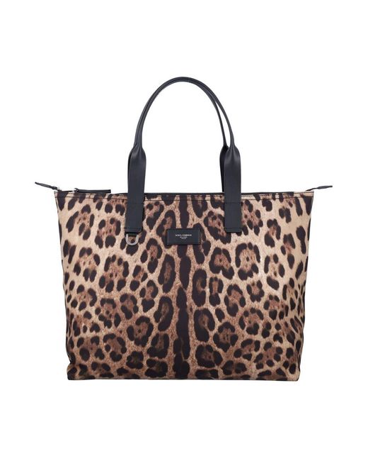 Dolce & Gabbana Blue Leopard Print Nylon Shopper Bag for men
