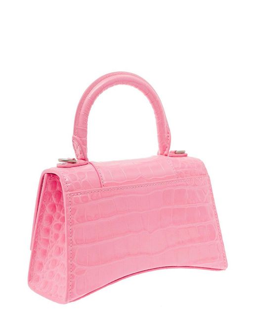 Balenciaga Pink Hourglass Top Handle Xs Croco-embossed Leather Bag