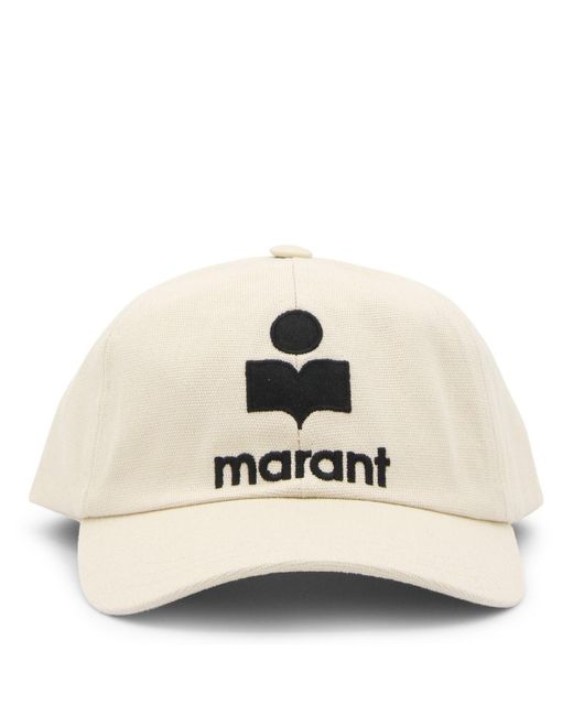 Isabel Marant Natural Cream And Black Cotton Baseball Cap