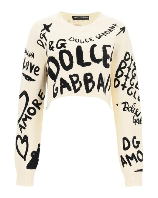 Dolce & Gabbana Black Dolce & Gabbana Cropped Sweater With Graffiti Logo