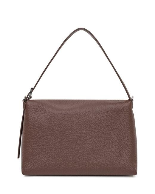 Orciani Brown Leather Shoulder Bag With Flap