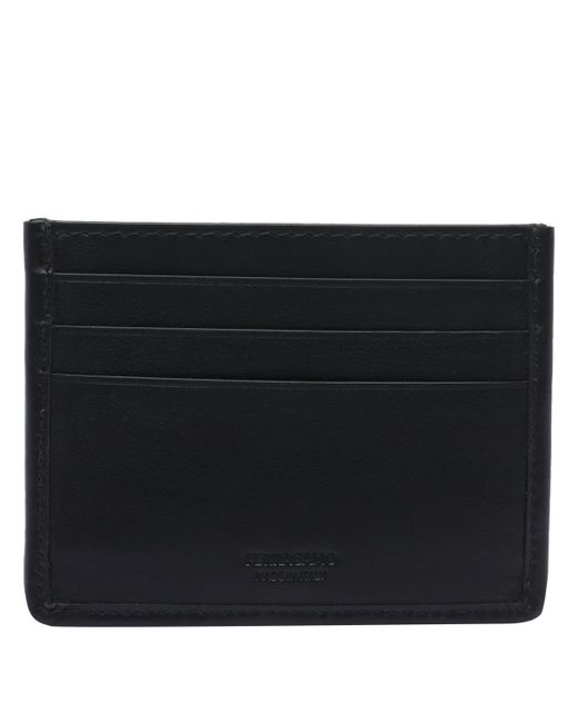 Ferragamo Black Gancini Logo Woven Cards Holder for men
