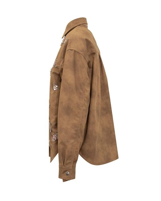 DES_PHEMMES Brown Des Phemmes Suede Shirt With Embroidery