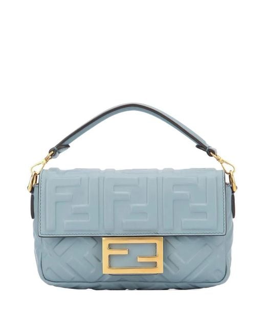 Fendi Blue Uette Mini Leather With Embossed Ff Motif Bags