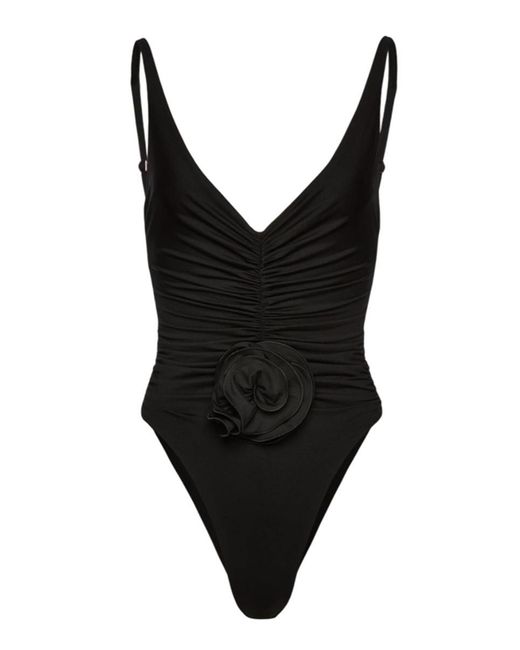 Magda Butrym Black Ruffled Flower Swimsuit