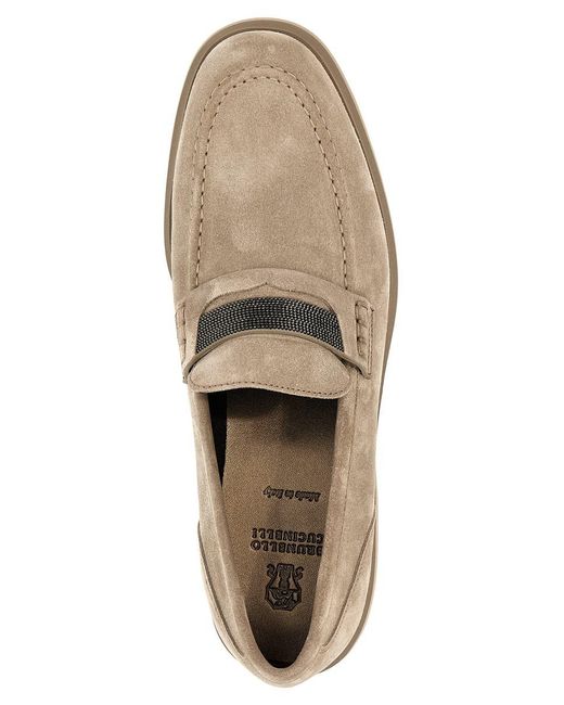 Brunello Cucinelli Gray Suede Penny Loafer With Jewellery