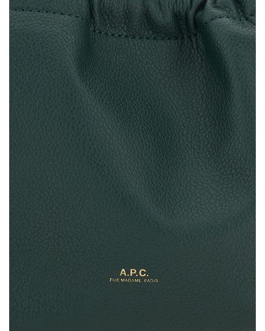 A.P.C. Green 'Ninon' Mini Crossbody Bag With Drawstring Closure And Embossed Logo Lettering On The Front