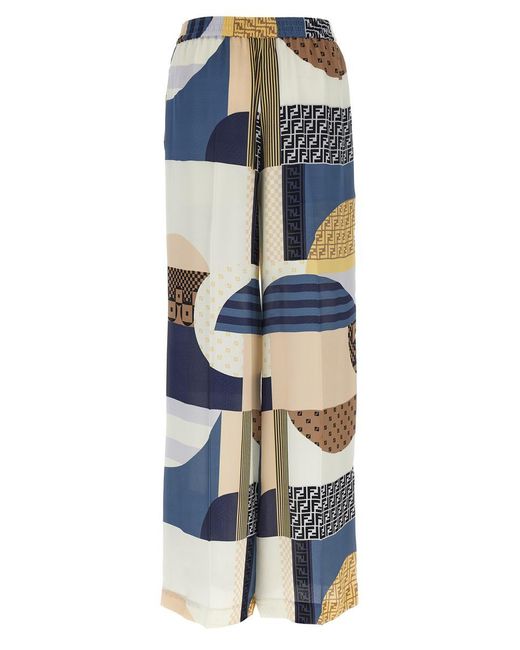 Fendi Blue Patchwork Silk Pants