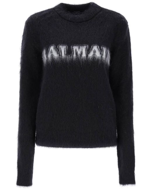 Balmain Black Logo Mohair Sweater
