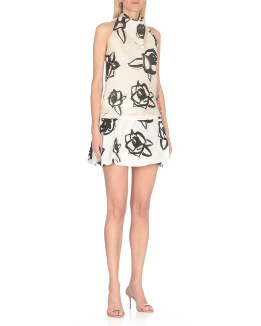 MSGM White Linen Blouse With Graphic Rose Print