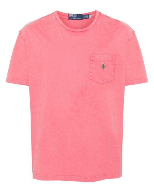 Polo Ralph Lauren Pink Cotton T-shirt With Pocket And Embroidered Logo for men