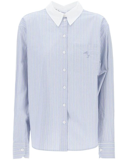 Acne Blue Striped Shirt With Double Closure