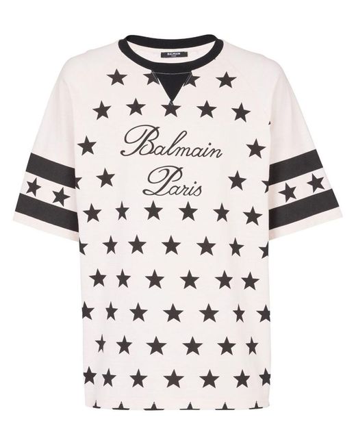Balmain White Oversized Stars Logo T-shirt for men
