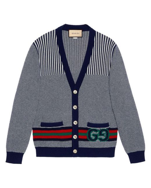 Gucci Blue V-neck Monogram-print Cotton And Wool-blend Cardigan for men