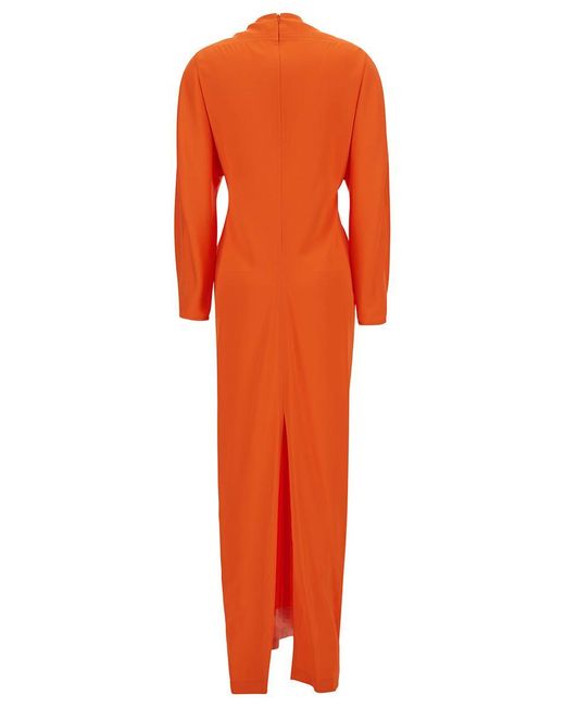 Ferragamo Long Orange Dress With Kimono Sleeves In Stretch Viscose Woman