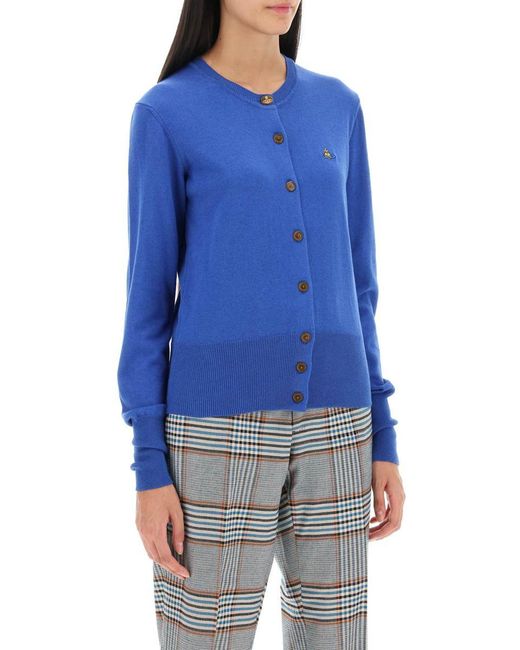 Vivienne Westwood Blue Bea Cardigan With Logo Embroidery