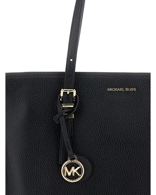 Michael Kors Black 'Quinn' Medium Tote Bag With Removable Logo Charm And Embossed Logo Lettering On The Front