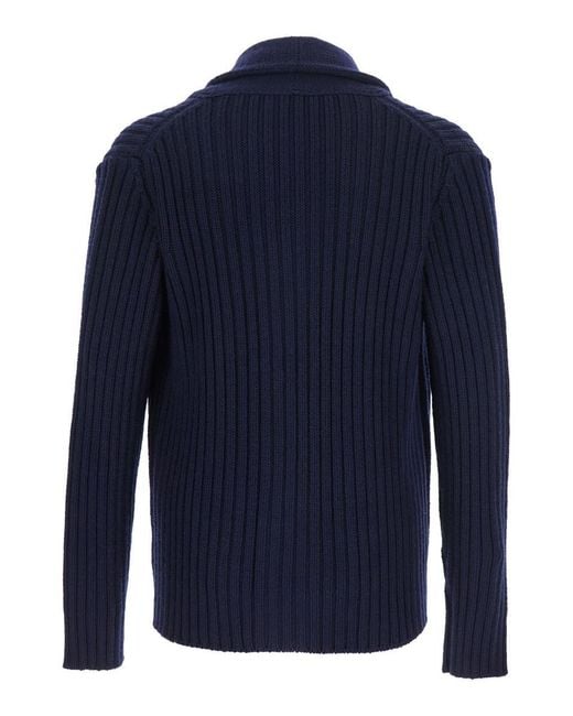 Kangra Cashmere Blue Cardigan With Shawl Collar And Interwoven Design for men