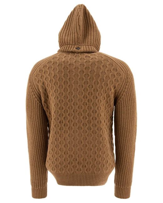 Tagliatore Brown "Aspen" Hooded Sweater With Zipper for men