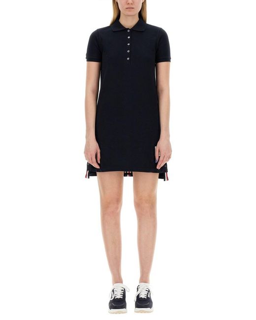 Thom Browne Black Cotton Pique Polo Shirt Dress