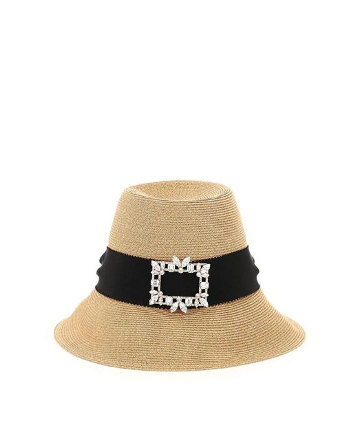 Roger Vivier White Straw Hat With Broche Vivier Buckle