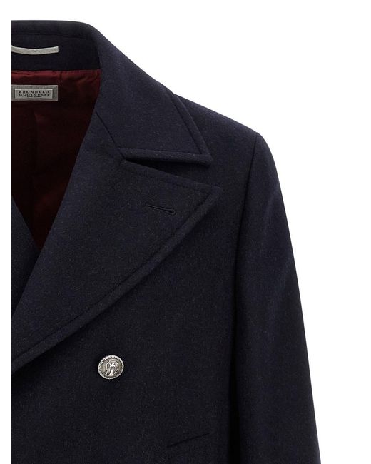 Brunello Cucinelli Blue Double Flannel Caban for men