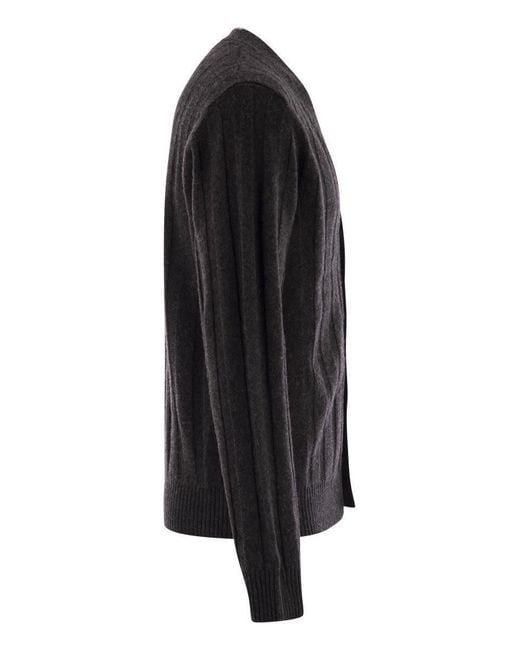 Peserico Black Wool And Cashmere Cardigan With V-Neck for men