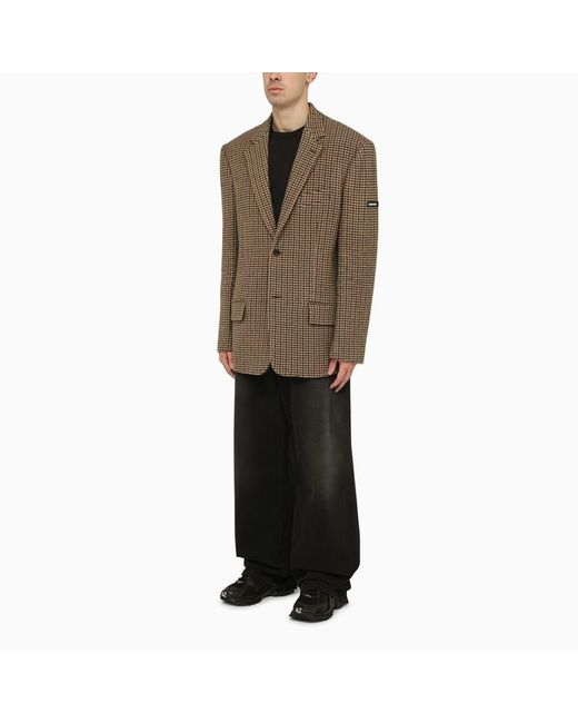 Balenciaga Brown Houndstooth Single Breasted Jacket for men