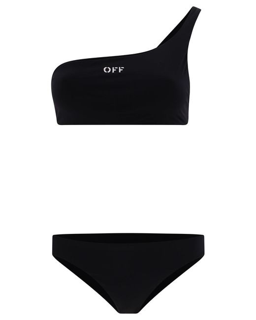 Off-White c/o Virgil Abloh Black Off- "Off Stamp" One-Shoulder Bikini Set