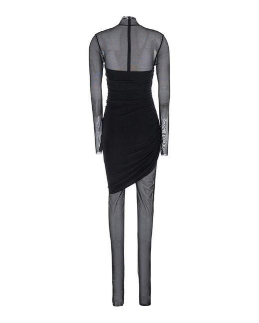 Norma Kamali Black Mini Dress With Asymmetric Hem And Mesh Sleeves
