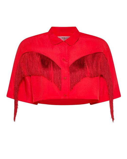 Fiorucci Red Short Viscose Shirt With Fringes