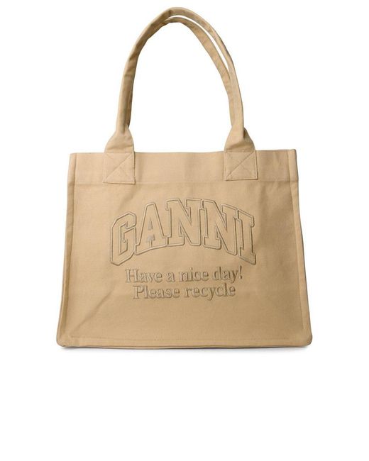 Ganni Natural 'easy' Cream Recycled Cotton Shopping Bag