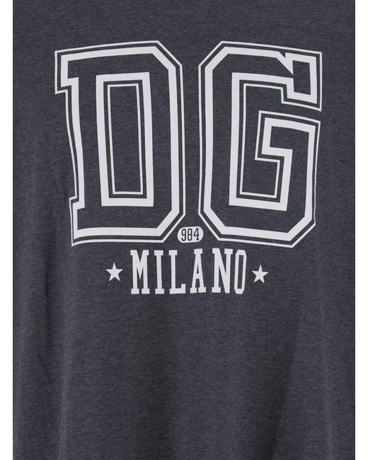 Dolce & Gabbana Black Crewneck T-Shirt With Logo Print On The Front for men