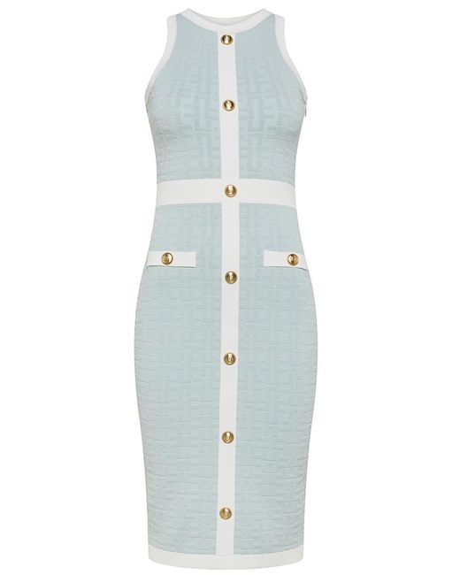Elisabetta Franchi Blue Viscose Midi Dress With All-Over Logo Print