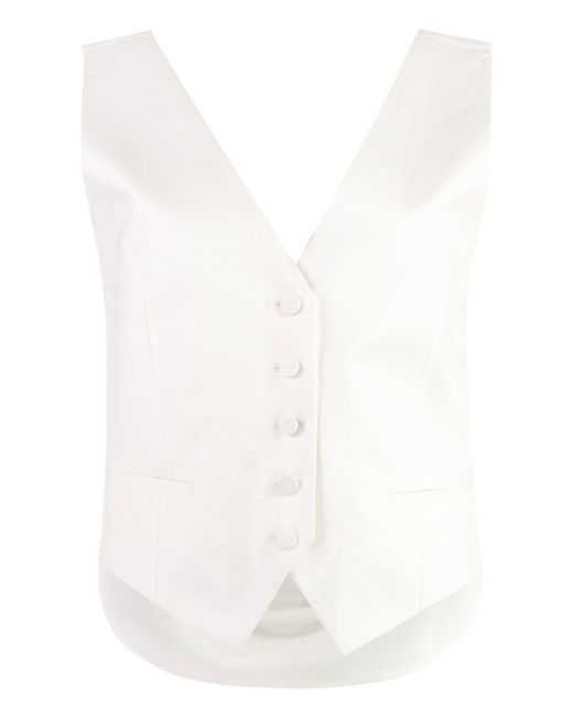 Nina Ricci White Cotton-Linen Blend Vest