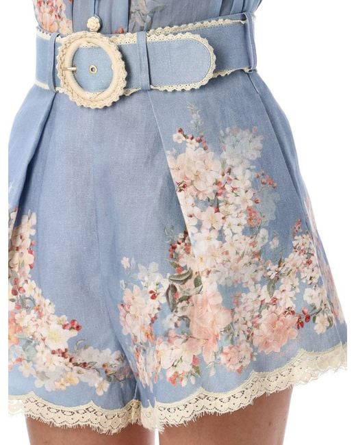 Zimmermann Blue Cascadian Tuck Shorts