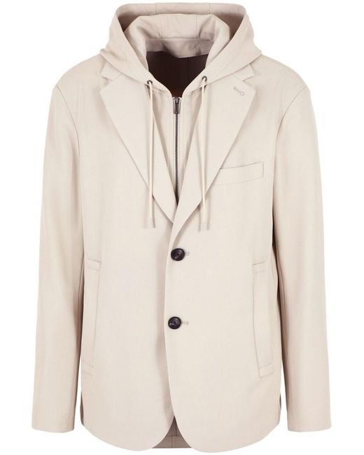 Emporio Armani Natural Hooded Single-Breasted Blazer Jacket for men