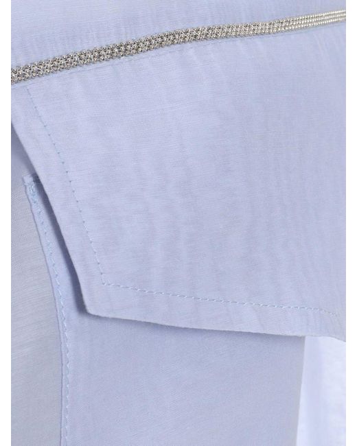 Peserico Blue Cropped Blouse With Classic Collar And Subtle Embellishment