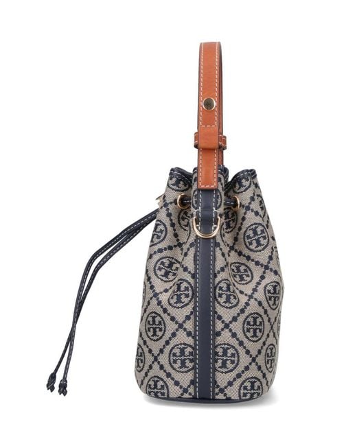 Tory Burch White "T-Monogram" Bucket Bag