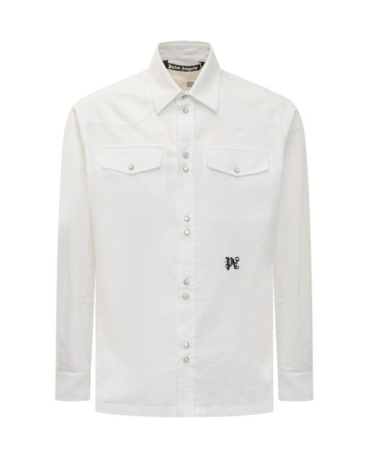 Palm Angels White Monogram Shirt Ls for men