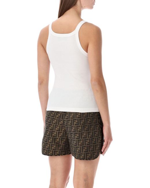 Fendi White Cotton Rib Sleeveless Top