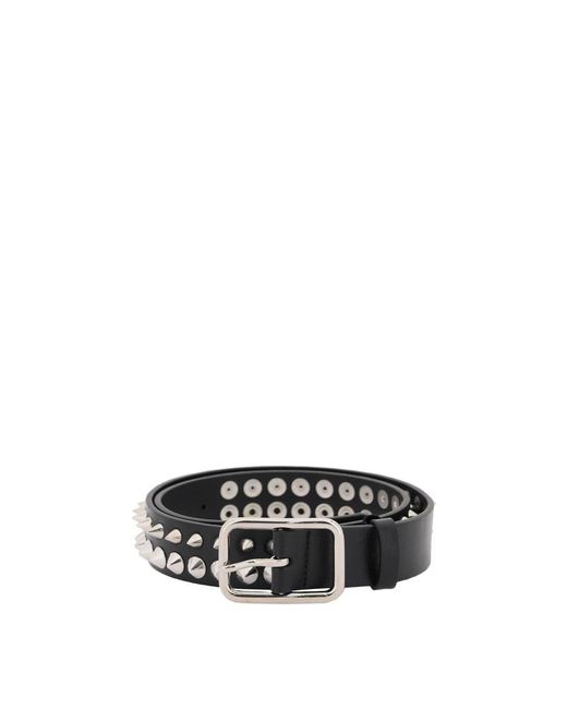 Alessandra Rich Black Leather Belt With Spikes