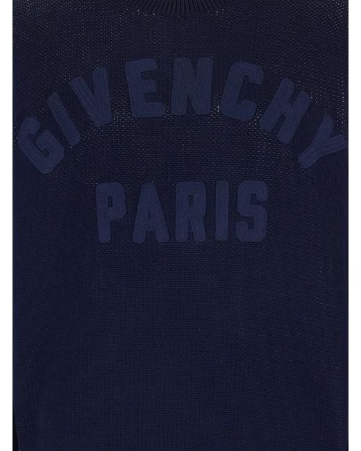 Givenchy Blue Crew Neck Sweater With Logo Lettering On The Front for men