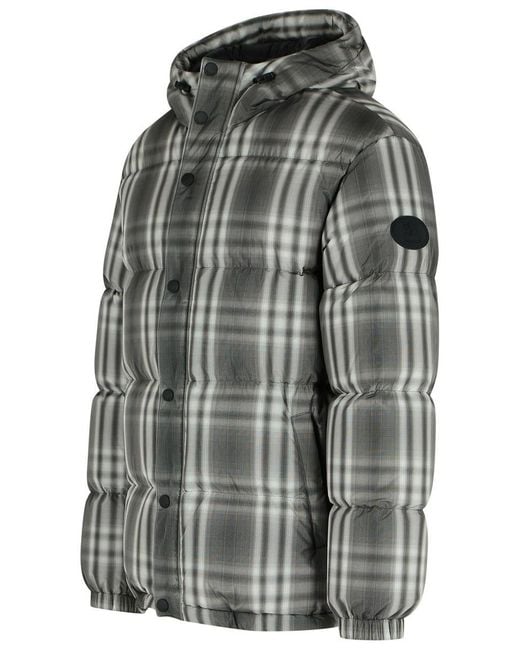 Burberry Gray Gradient 'Check' Hooded Polyester Down Jacket for men