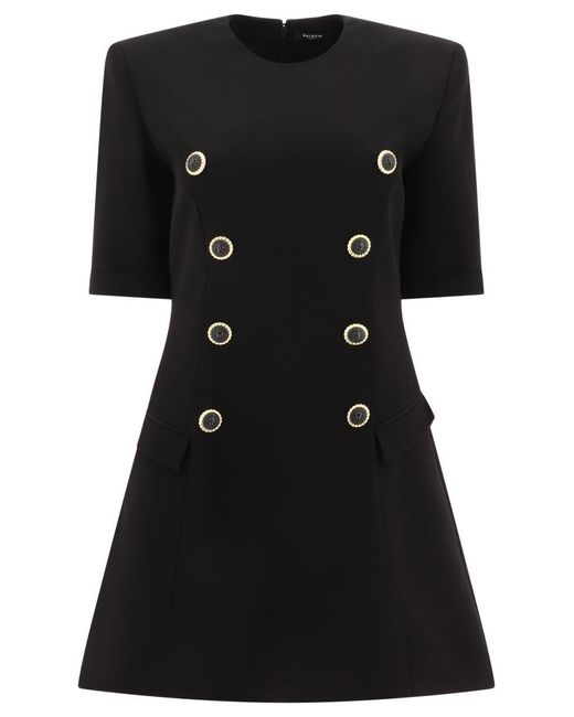 Balmain Black 8-button Crepe Dress