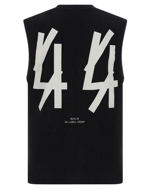 M44 LABEL GROUP Black Top With Logo Embroidered On The Front And Maxi 44 Print On The Back for men